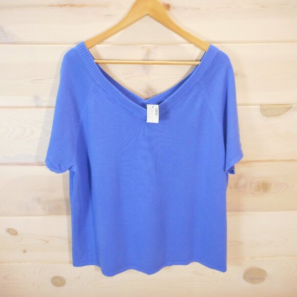 NWT Lane Bryant Double V Neck Sweater Women's Plus Size 18/20 Short Sleeve - Picture 1 of 8